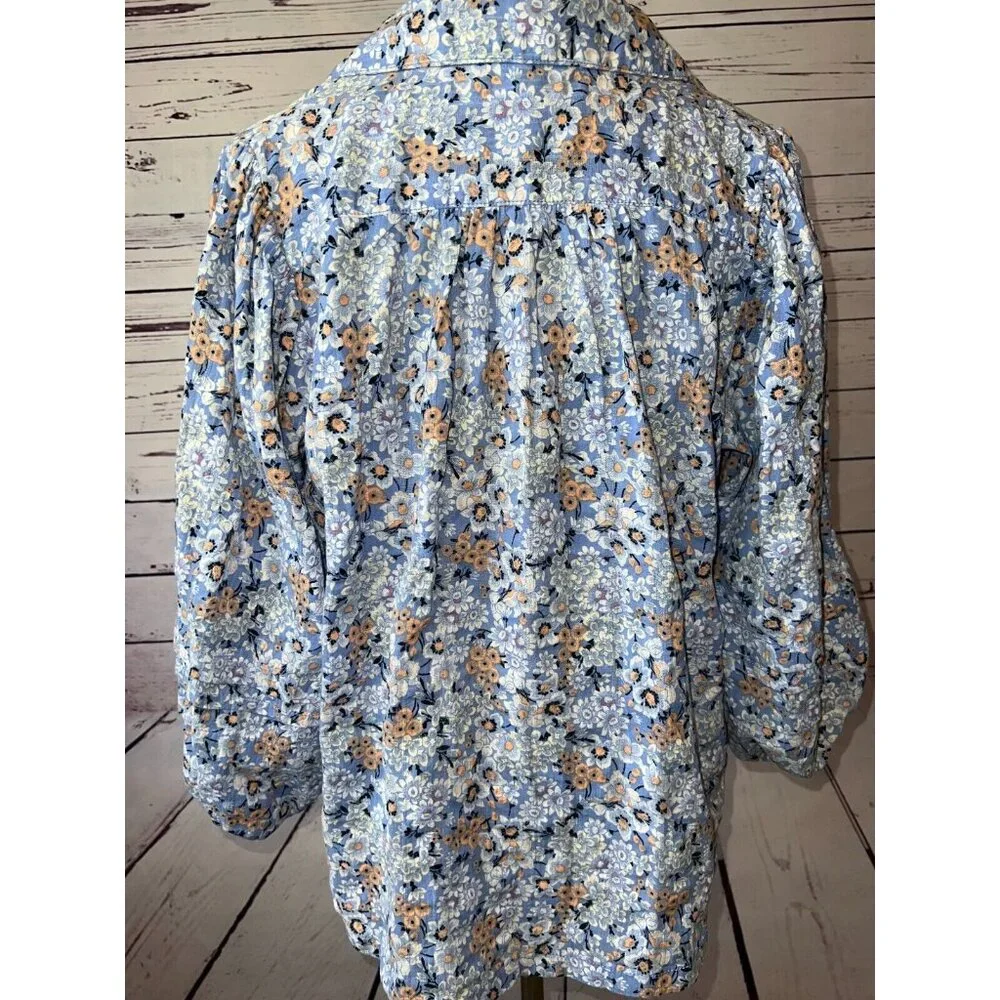 Free People Happy Days Blouse Medium Button front Shirt‎ Floral Cotton Easter